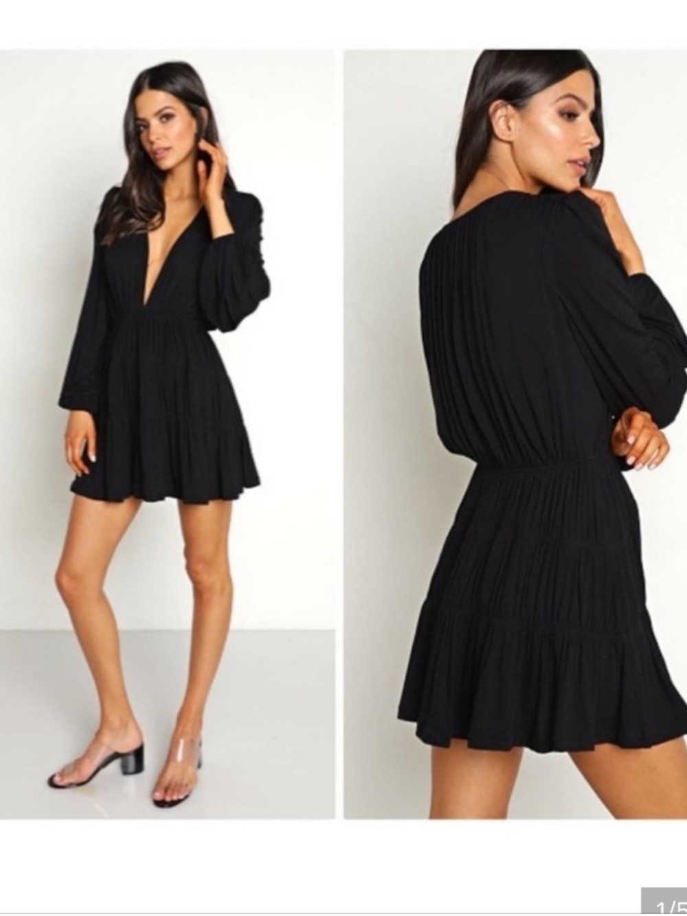 Indah Body Francesca Black Long-Sleeve V-Neck Mini Dress Sz 0